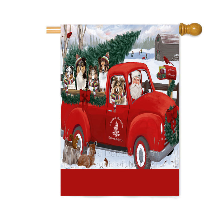 Personalized Christmas Santa Red Truck Express Delivery Shetland Sheepdogs Custom House Flag FLG-DOTD-A57738