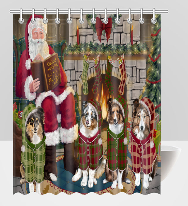 Christmas Cozy Holiday Fire Tails Shetland Sheepdogs Shower Curtain