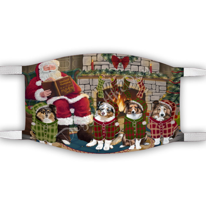 Christmas Cozy Holiday Fire Tails Shetland Sheepdogs Face Mask FM48666