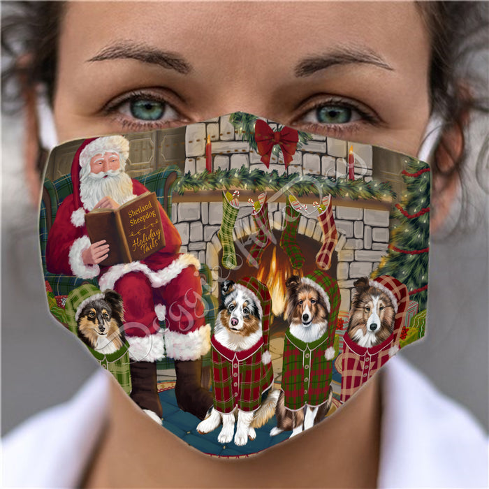Christmas Cozy Holiday Fire Tails Shetland Sheepdogs Face Mask FM48666