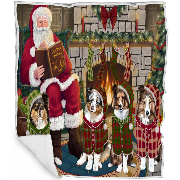 Christmas Cozy Holiday Tails Shetland Sheepdogs Blanket BLNKT117912