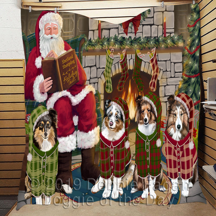 Christmas Cozy Holiday Fire Tails Shetland Sheepdogs Quilt