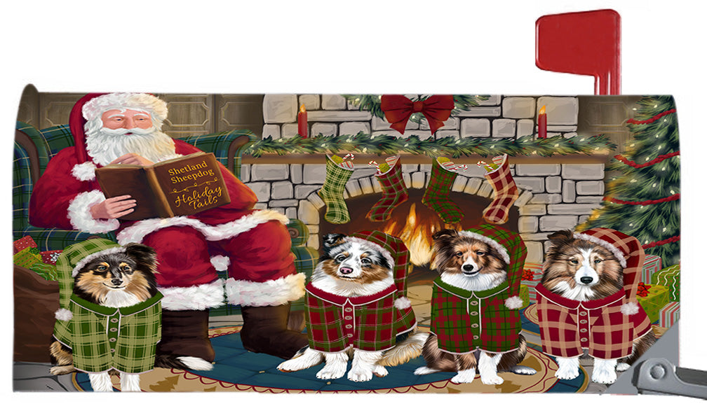 Christmas Cozy Holiday Fire Tails Shetland Sheepdogs 6.5 x 19 Inches Magnetic Mailbox Cover Post Box Cover Wraps Garden Yard Décor MBC48933