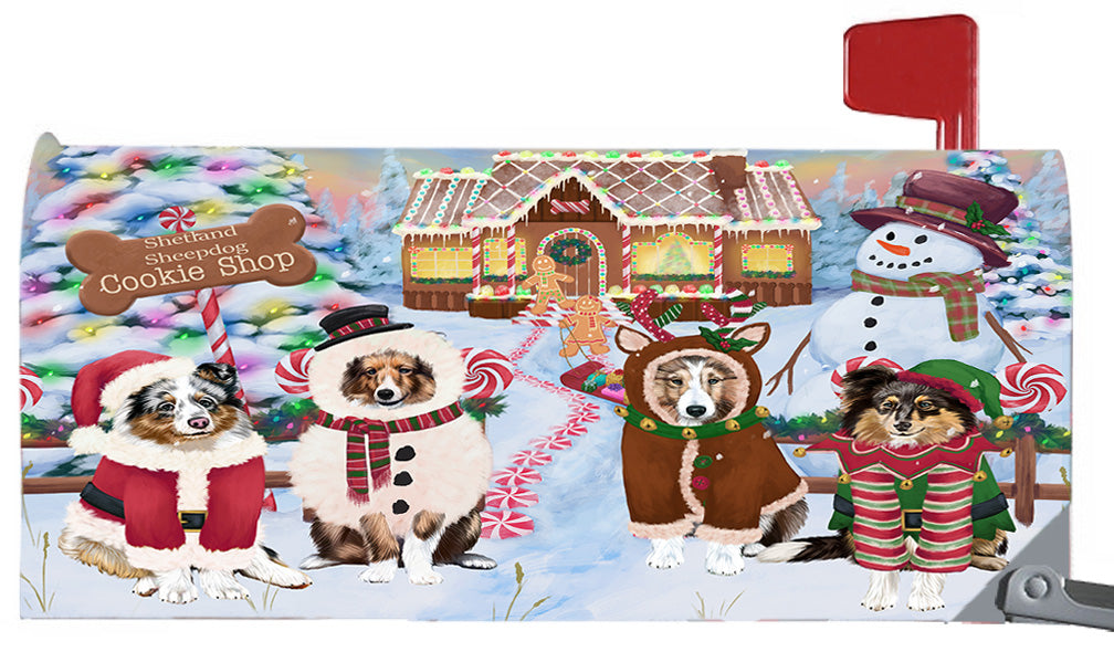 Christmas Holiday Gingerbread Cookie Shop Shetland Sheepdogs 6.5 x 19 Inches Magnetic Mailbox Cover Post Box Cover Wraps Garden Yard Décor MBC49024