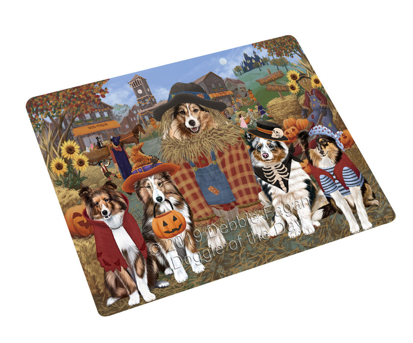 Halloween 'Round Town Shetland Sheepdogs Cutting Board - For Kitchen - Scratch & Stain Resistant - Designed To Stay In Place - Easy To Clean By Hand - Perfect for Chopping Meats, Vegetables