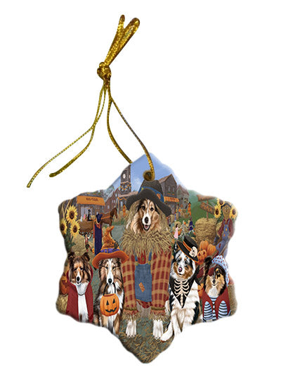 Halloween 'Round Town Shetland Sheepdogs Star Porcelain Ornament SPOR57702