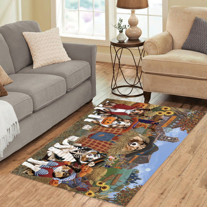 Halloween 'Round Town and Fall Pumpkin Scarecrow Both Shetland Sheepdogs Area Rug