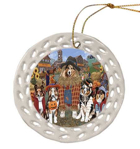 Halloween 'Round Town Shetland Sheepdogs Ceramic Doily Ornament DPOR57702