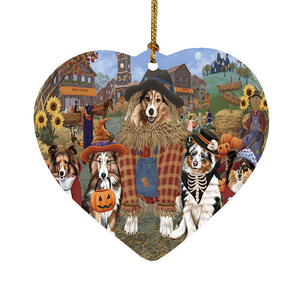 Halloween 'Round Town Shetland Sheepdogs Heart Christmas Ornament HPOR57702