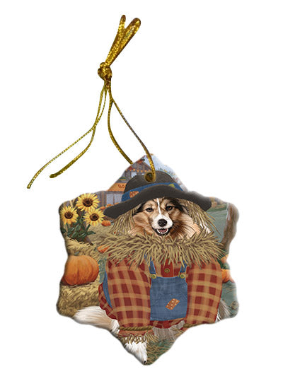 Fall Pumpkin Scarecrow Shetland Sheepdogs Star Porcelain Ornament SPOR57763