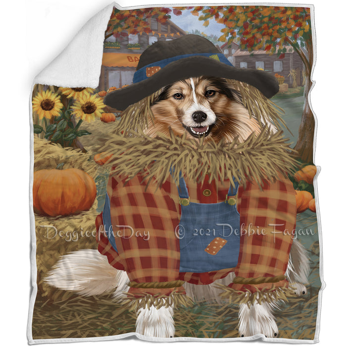 Halloween 'Round Town And Fall Pumpkin Scarecrow Both Shetland Sheepdogs Blanket BLNKT143647