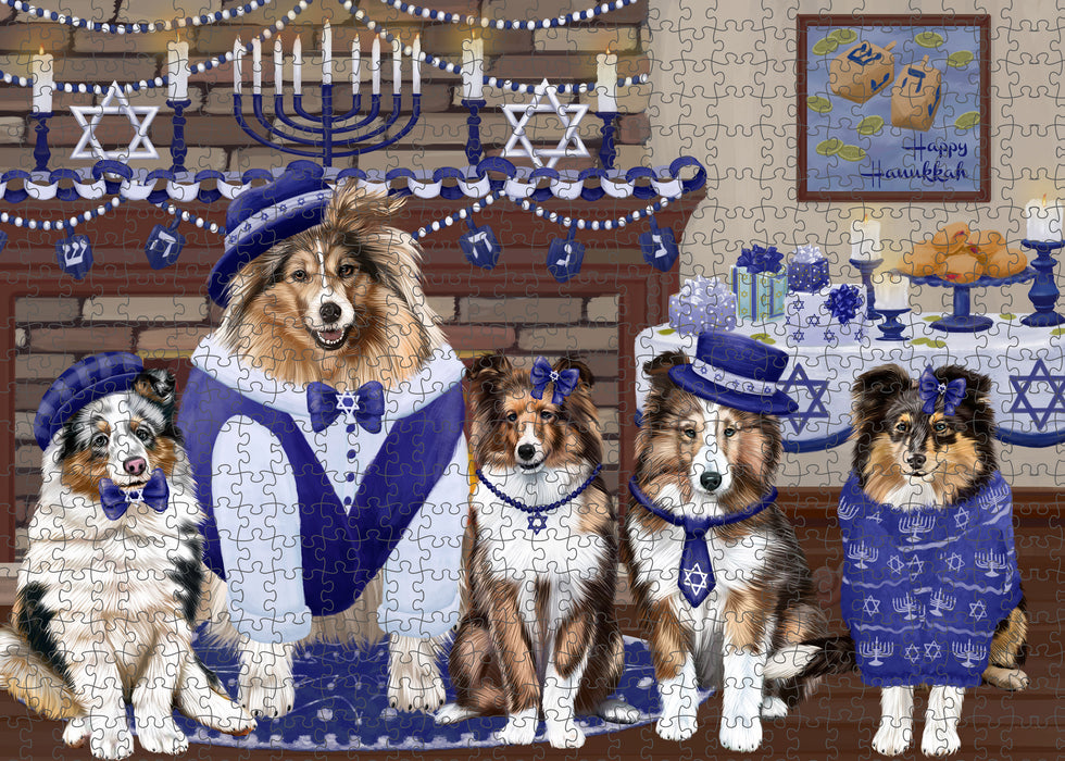 Happy Hanukkah Family Shetland Sheepdogs Puzzle with Photo Tin PUZL98896