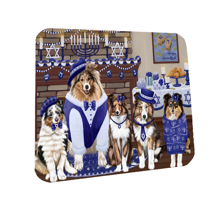 Happy Hanukkah Family Shetland Sheepdogs Coasters Set of 4 CSTA57875