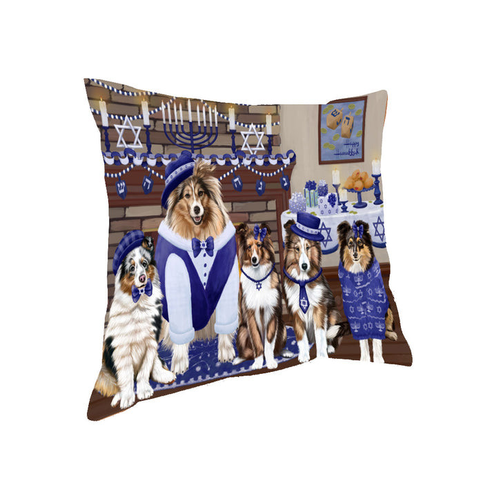 Happy Hanukkah Family Shetland Sheepdogs Pillow PIL85280