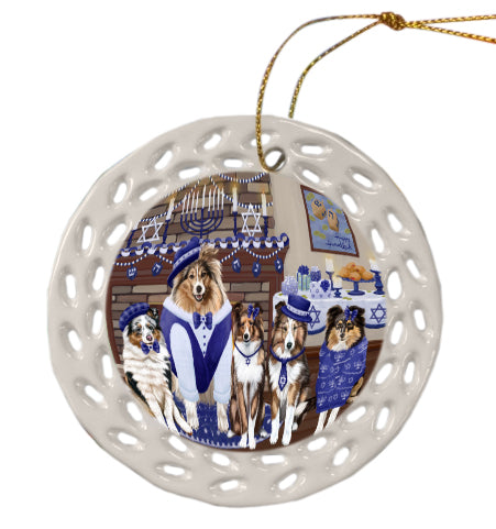 Happy Hanukkah Family Shetland Sheepdogs Doily Ornament DPOR57916