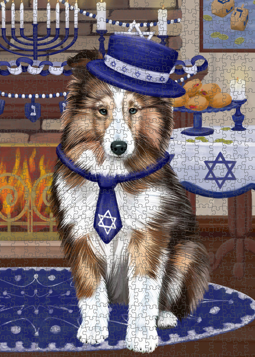 Happy Hanukkah Shetland Sheepdog Puzzle with Photo Tin PUZ99140