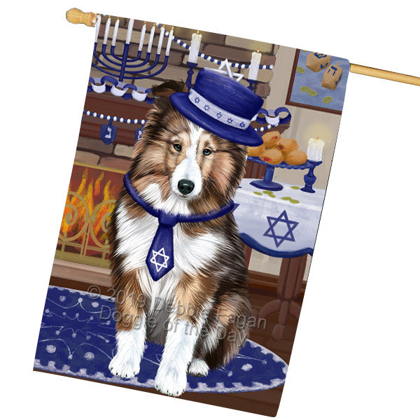 Happy Hanukkah Shetland Sheepdog House Flag FLG66005