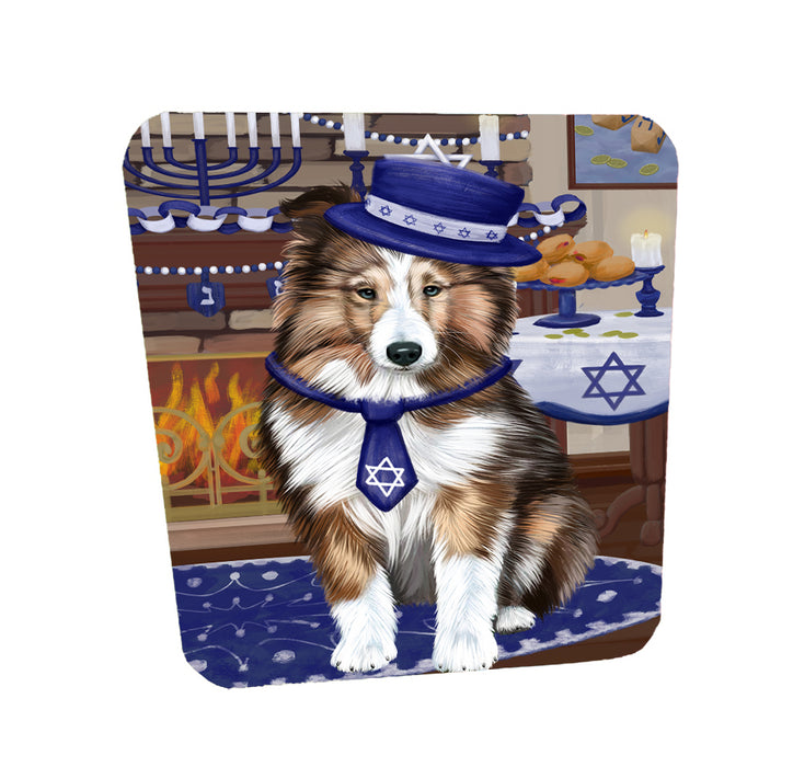 Happy Hanukkah Family Shetland Sheepdogs Coasters Set of 4 CSTA58760