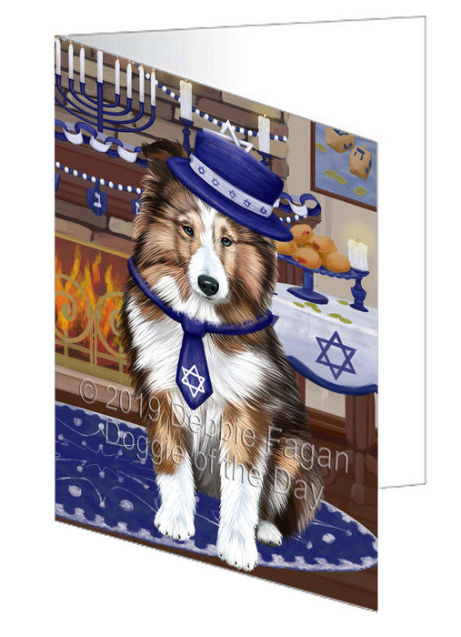 Happy Hanukkah Shetland Sheepdog Handmade Artwork Assorted Pets Greeting Cards and Note Cards with Envelopes for All Occasions and Holiday Seasons GCD78725