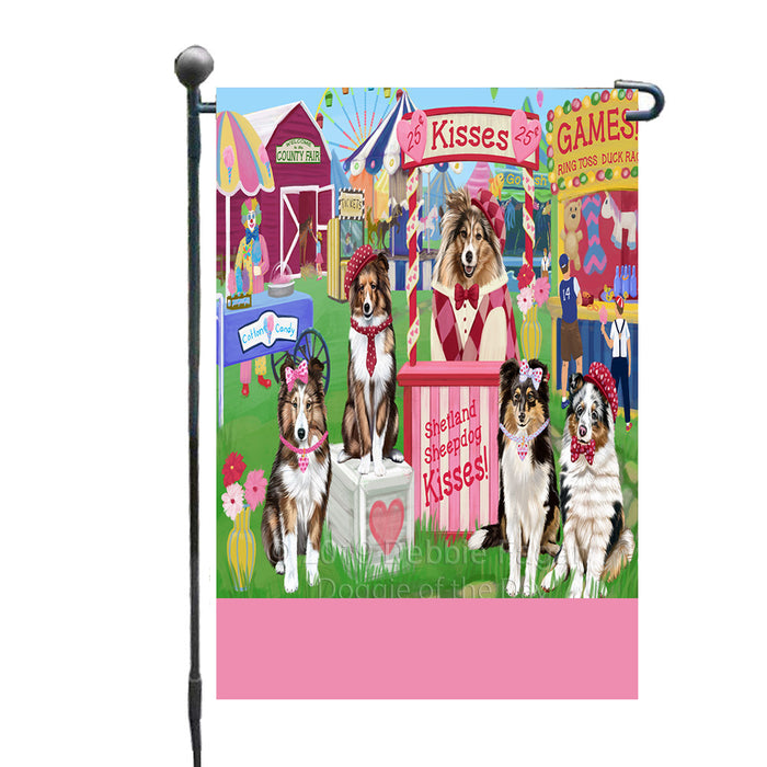 Personalized Carnival Kissing Booth Shetland Sheepdogs Custom Garden Flag GFLG64315