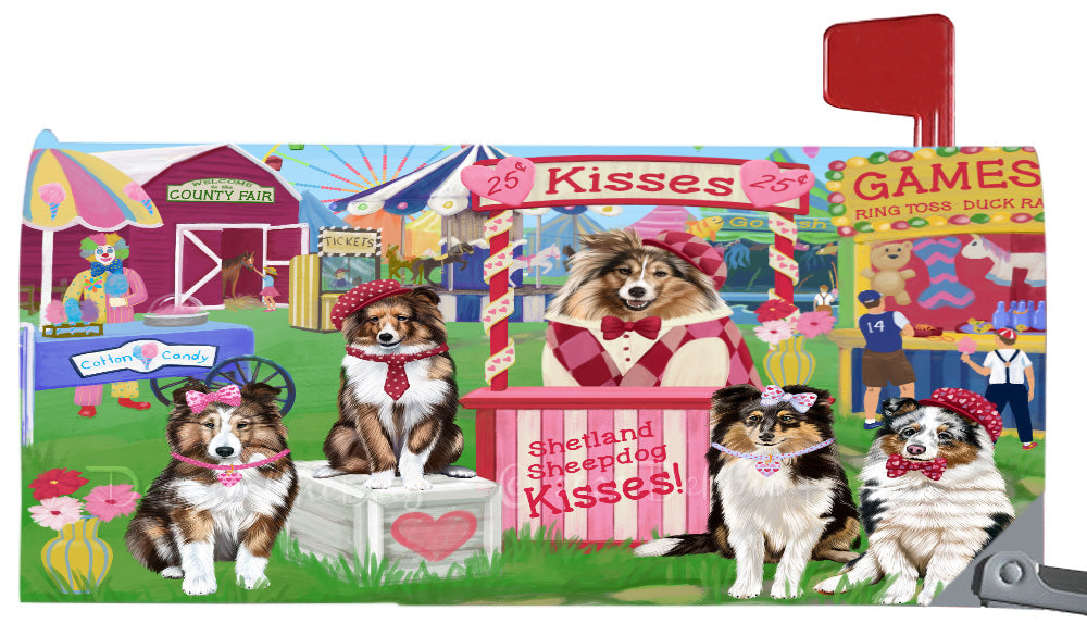 Carnival Kissing Booth Shetland Sheepdogs Magnetic Mailbox Cover Both Sides Pet Theme Printed Decorative Letter Box Wrap Case Postbox Thick Magnetic Vinyl Material