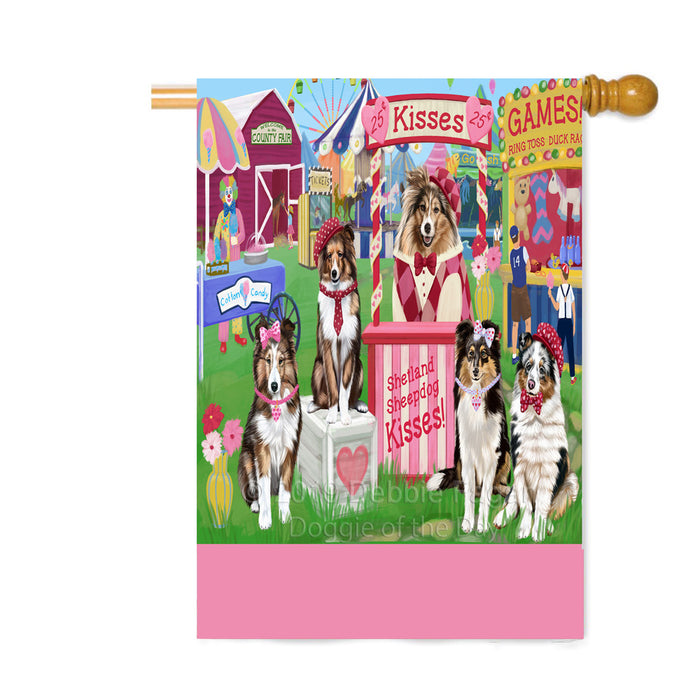 Personalized Carnival Kissing Booth Shetland Sheepdogs Custom House Flag FLG63639