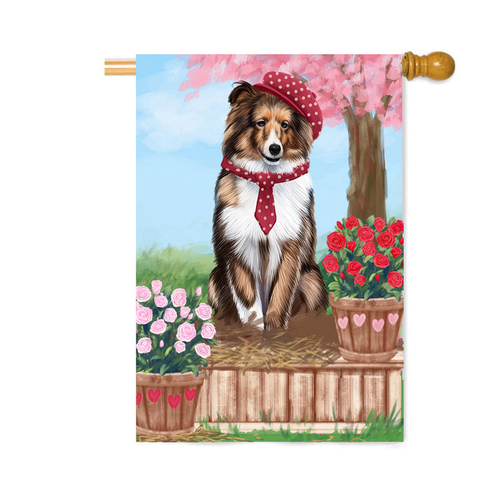 Personalized Rosie 25 Cent Kisses Shetland Sheepdog Custom House Flag FLG64941