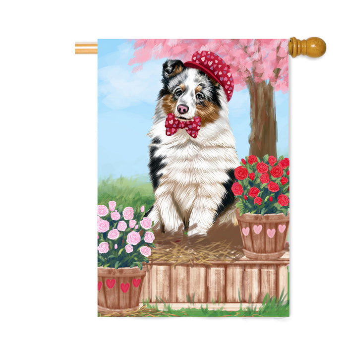 Personalized Rosie 25 Cent Kisses Shetland Sheepdog Custom House Flag FLG64942