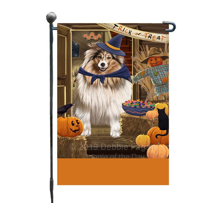 Personalized Enter at Own Risk Trick or Treat Halloween Shetland Sheepdog Custom Garden Flags GFLG-DOTD-A59717