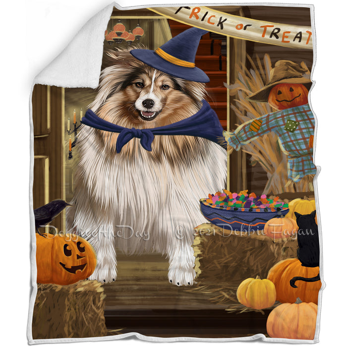 Enter at Own Risk Trick or Treat Halloween Shetland Sheepdog Blanket BLNKT96852