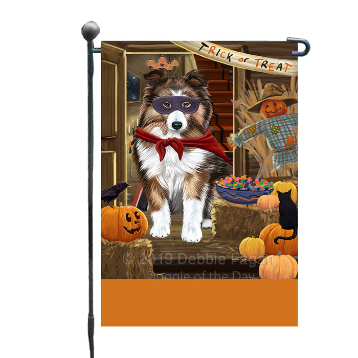 Personalized Enter at Own Risk Trick or Treat Halloween Shetland Sheepdog Custom Garden Flags GFLG-DOTD-A59719