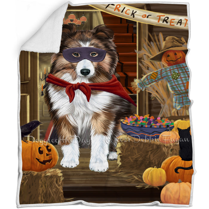 Enter at Own Risk Trick or Treat Halloween Shetland Sheepdog Blanket BLNKT96861