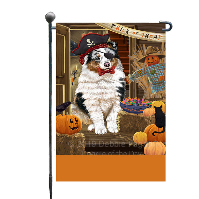 Personalized Enter at Own Risk Trick or Treat Halloween Shetland Sheepdog Custom Garden Flags GFLG-DOTD-A59720