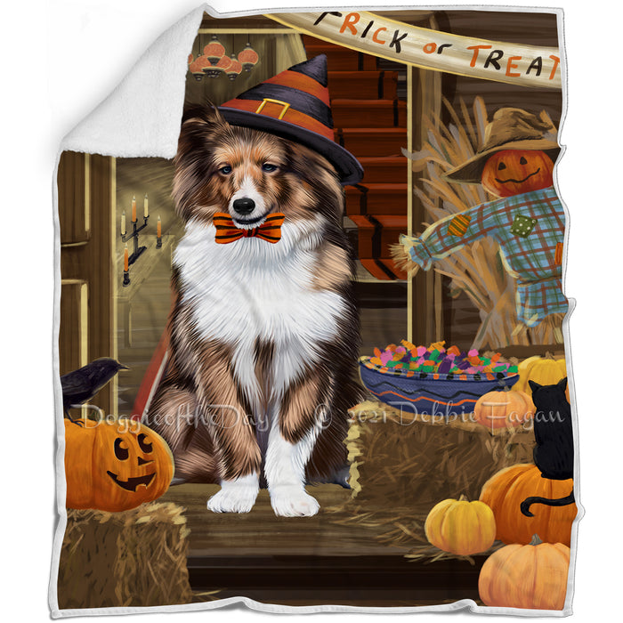 Enter at Own Risk Trick or Treat Halloween Shetland Sheepdog Blanket BLNKT96888