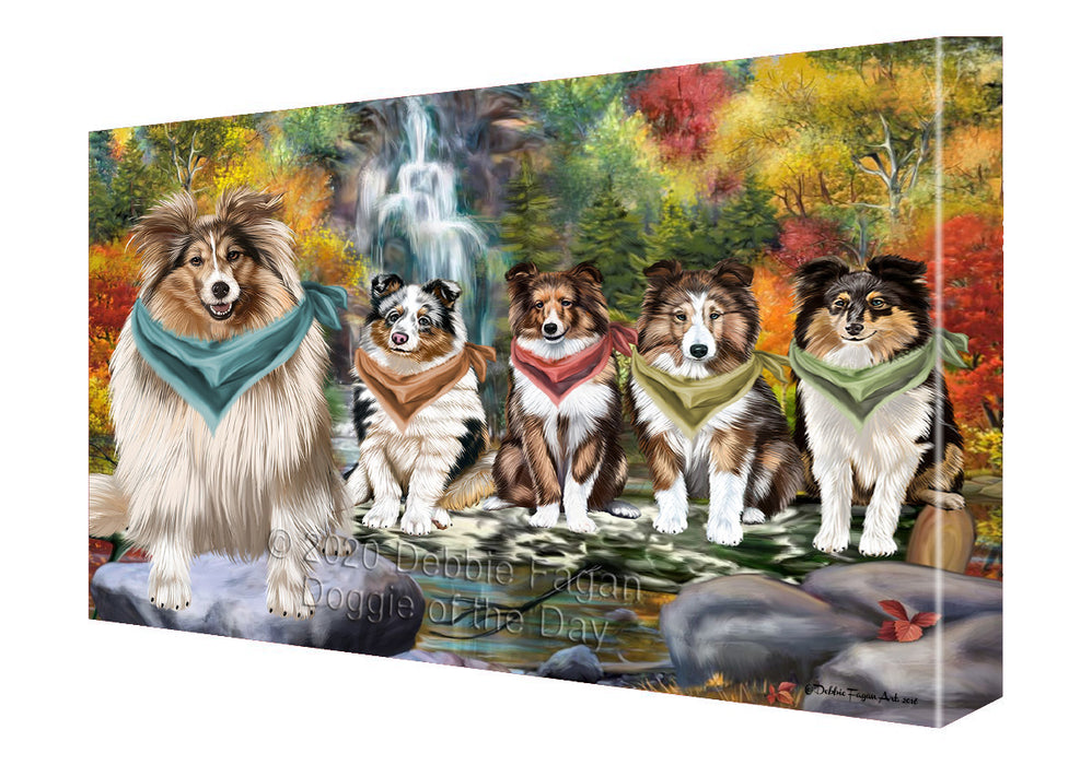 Scenic Waterfall Shetland Sheepdogs Canvas Wall Art - Premium Quality Ready to Hang Room Decor Wall Art Canvas - Unique Animal Printed Digital Painting for Decoration