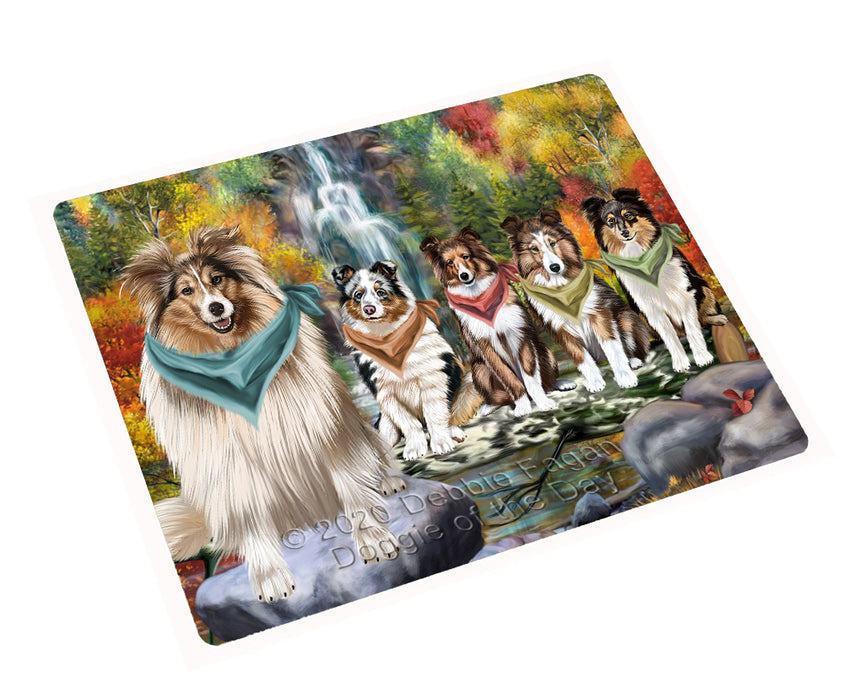 Scenic Waterfall Shetland Sheepdogs Cutting Board - For Kitchen - Scratch & Stain Resistant - Designed To Stay In Place - Easy To Clean By Hand - Perfect for Chopping Meats, Vegetables