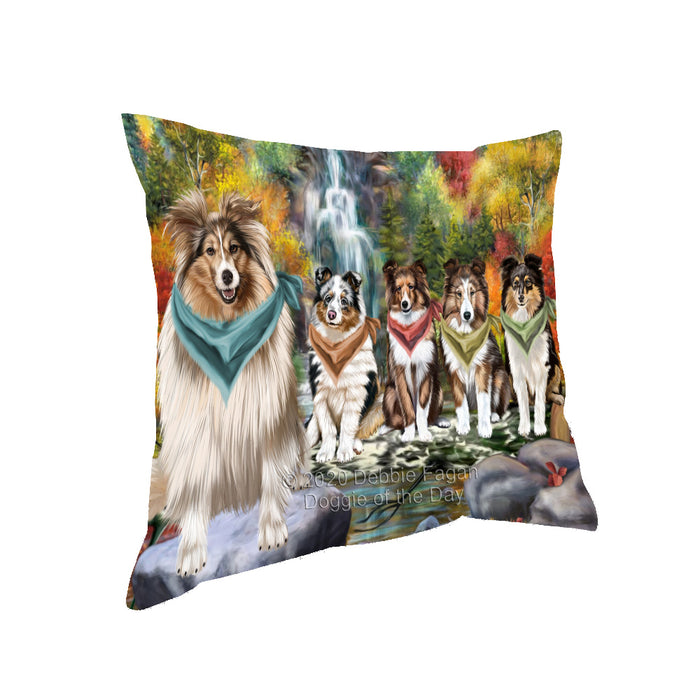 Scenic Waterfall Shetland Sheepdogs Pillow with Top Quality High-Resolution Images - Ultra Soft Pet Pillows for Sleeping - Reversible & Comfort - Ideal Gift for Dog Lover - Cushion for Sofa Couch Bed - 100% Polyester