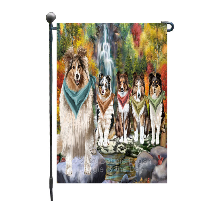 Scenic Waterfall Shetland Sheepdogs Garden Flags Outdoor Decor for Homes and Gardens Double Sided Garden Yard Spring Decorative Vertical Home Flags Garden Porch Lawn Flag for Decorations
