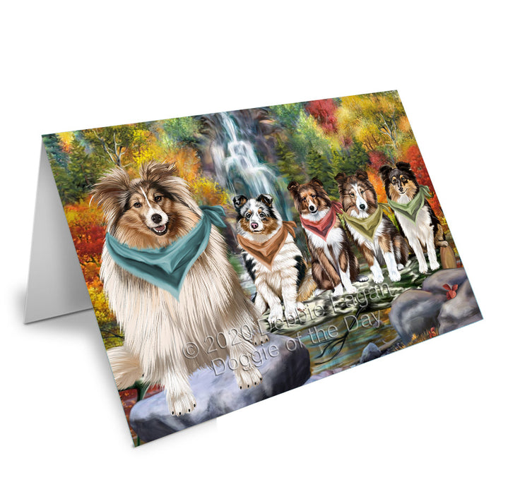 Scenic Waterfall Shetland Sheepdogs Handmade Artwork Assorted Pets Greeting Cards and Note Cards with Envelopes for All Occasions and Holiday Seasons