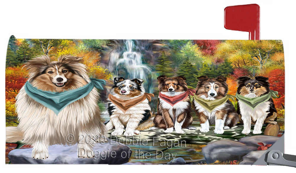 Scenic Waterfall Shetland Sheepdogs Magnetic Mailbox Cover Both Sides Pet Theme Printed Decorative Letter Box Wrap Case Postbox Thick Magnetic Vinyl Material
