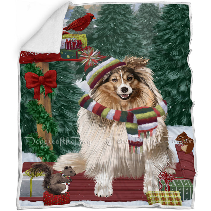 Merry Christmas Woodland Sled Shetland Sheepdog Blanket BLNKT114699
