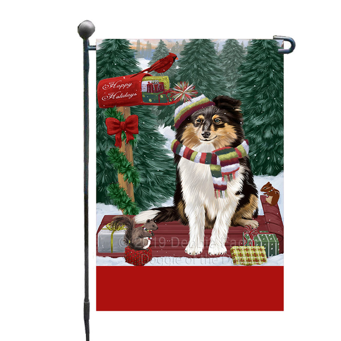 Personalized Merry Christmas Woodland Sled  Shetland Sheepdog Custom Garden Flags GFLG-DOTD-A61686