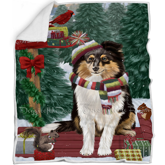 Merry Christmas Woodland Sled Shetland Sheepdog Blanket BLNKT114708