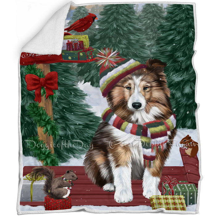 Merry Christmas Woodland Sled Shetland Sheepdog Blanket BLNKT114717