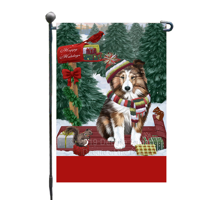 Personalized Merry Christmas Woodland Sled  Shetland Sheepdog Custom Garden Flags GFLG-DOTD-A61687