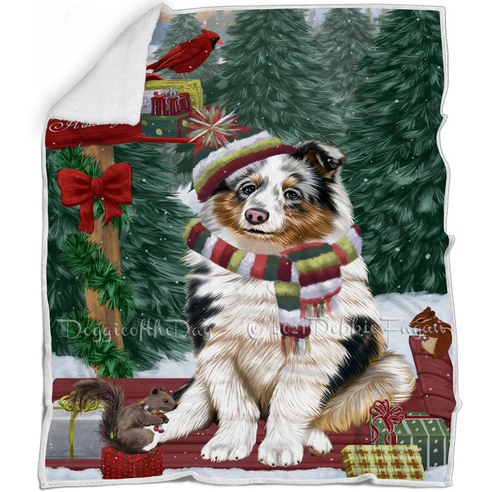 Merry Christmas Woodland Sled Shetland Sheepdog Blanket BLNKT114726