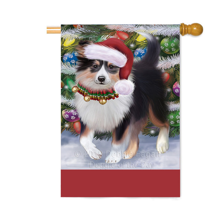 Personalized Trotting in the Snow Shetland Sheepdog Custom House Flag FLG-DOTD-A60846