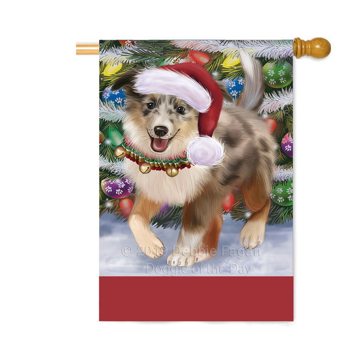Personalized Trotting in the Snow Shetland Sheepdog Custom House Flag FLG-DOTD-A60848