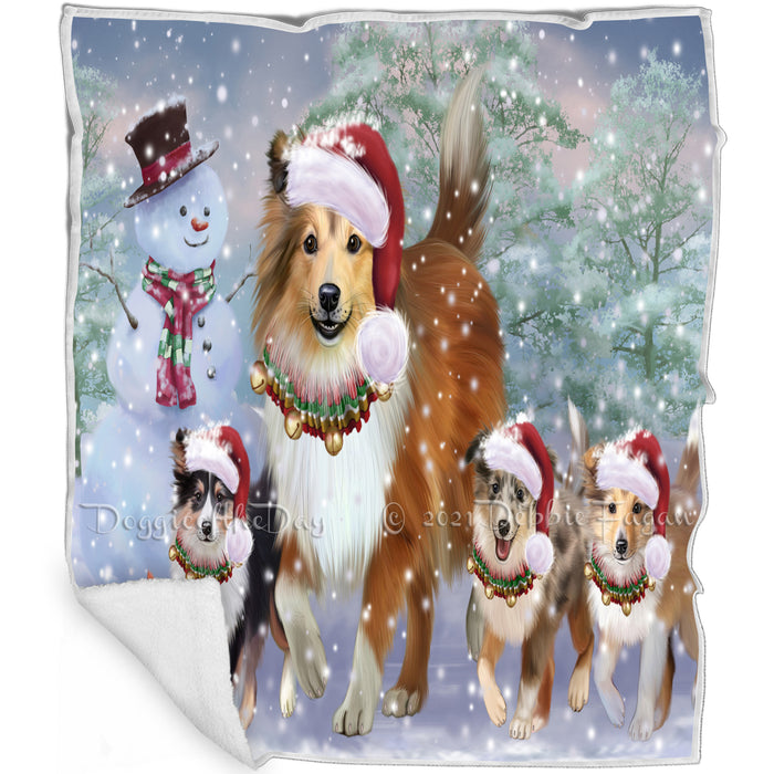 Christmas Running Family Shetland Sheepdogs Blanket BLNKT134526