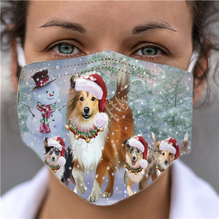 Christmas Running Fammily Shetland Sheepdogs Face Mask FM48742